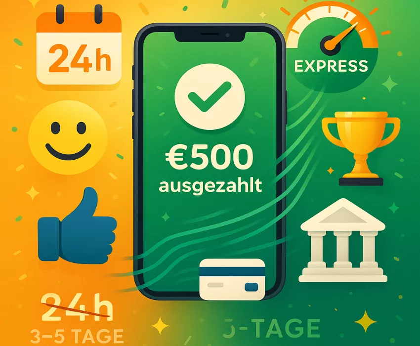 Schnelle Auszahlung Erfolg - Geld innerhalb von 24 Stunden erhalten bei optimaler Zahlungsmethode