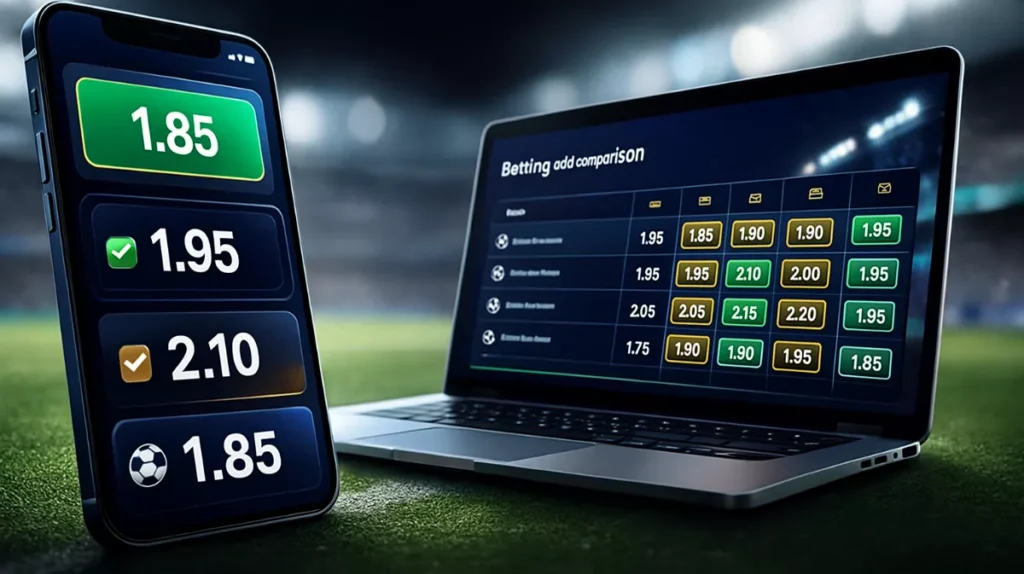 Wettquoten Vergleich Deutschland 2025 - Beste Quoten bei verschiedenen Buchmachern auf Smartphone und Laptop